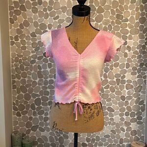 Anistar Girls waffle knit pink tie-dye crop top – size large